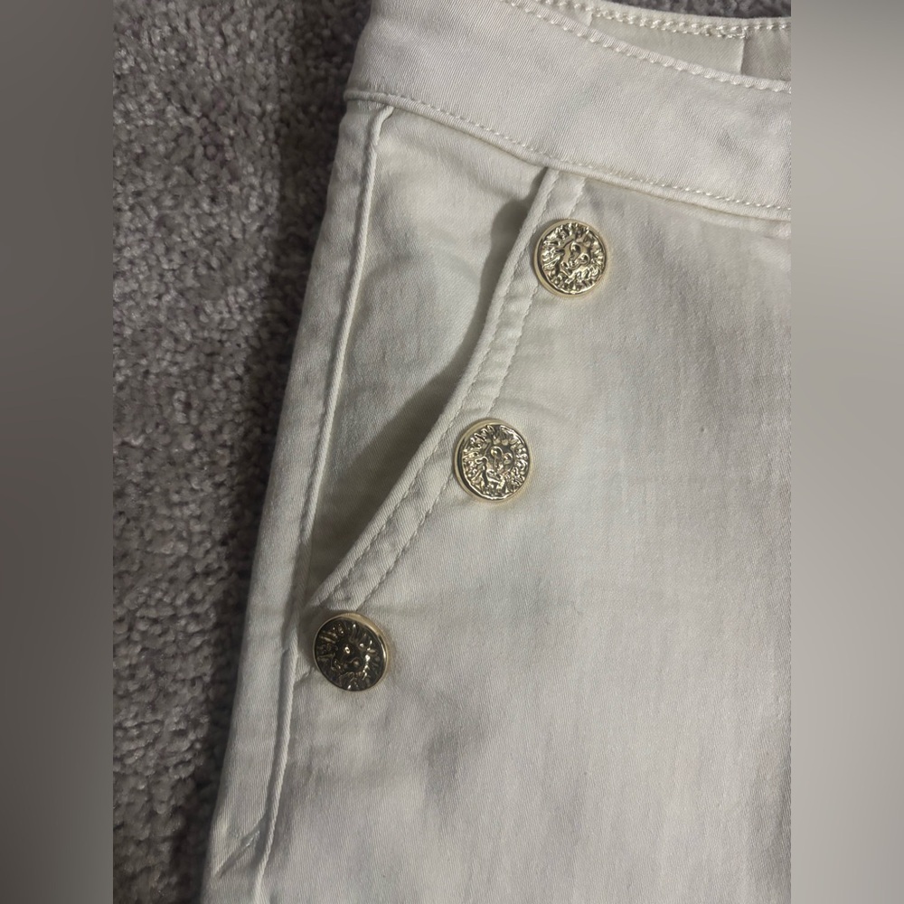 Anne Klein Pants Women White Cream Gold Button AK High Rise Trouser Size 16 - Picture 6 of 16